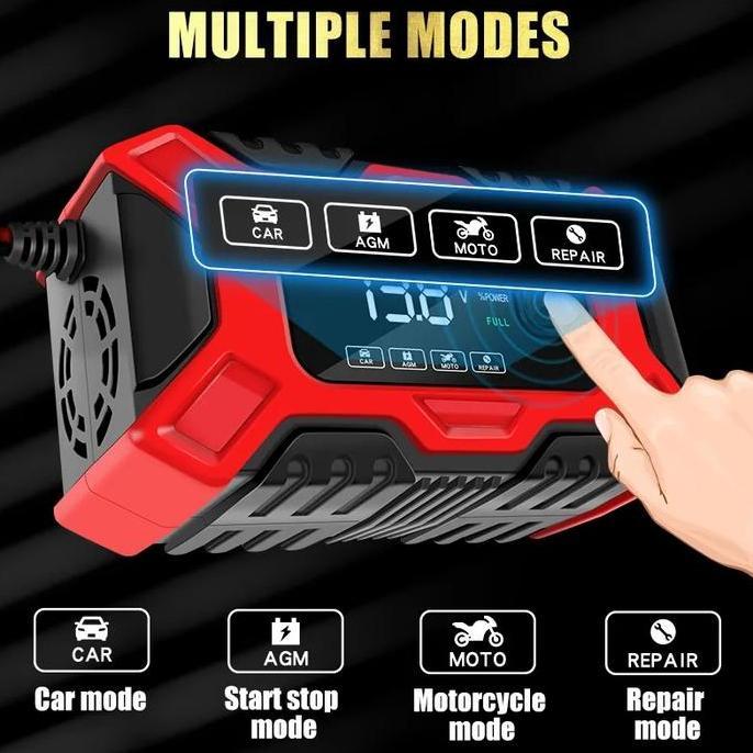 Cas Aki Mobil Motor 12V 6A Repair aki Otomatis Display Layar Besar Car