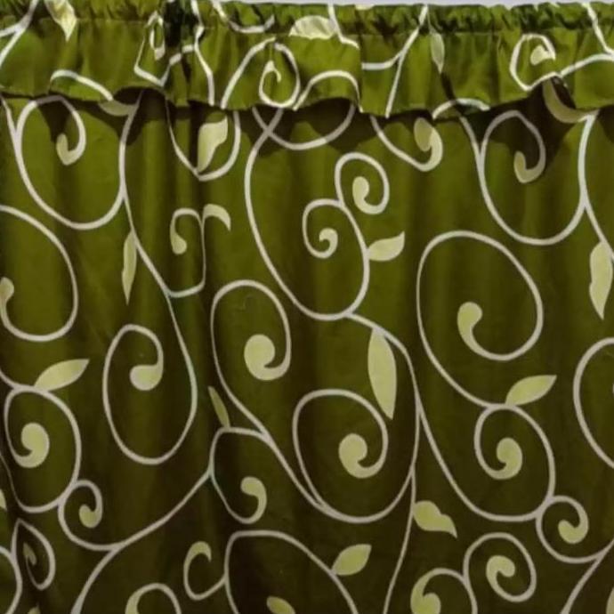 Promo Diandra Hijau 95X65 Cm - Gorden Kolong Dapur Polymicro Motif Daun Gratis Tali Untuk Tampilan C