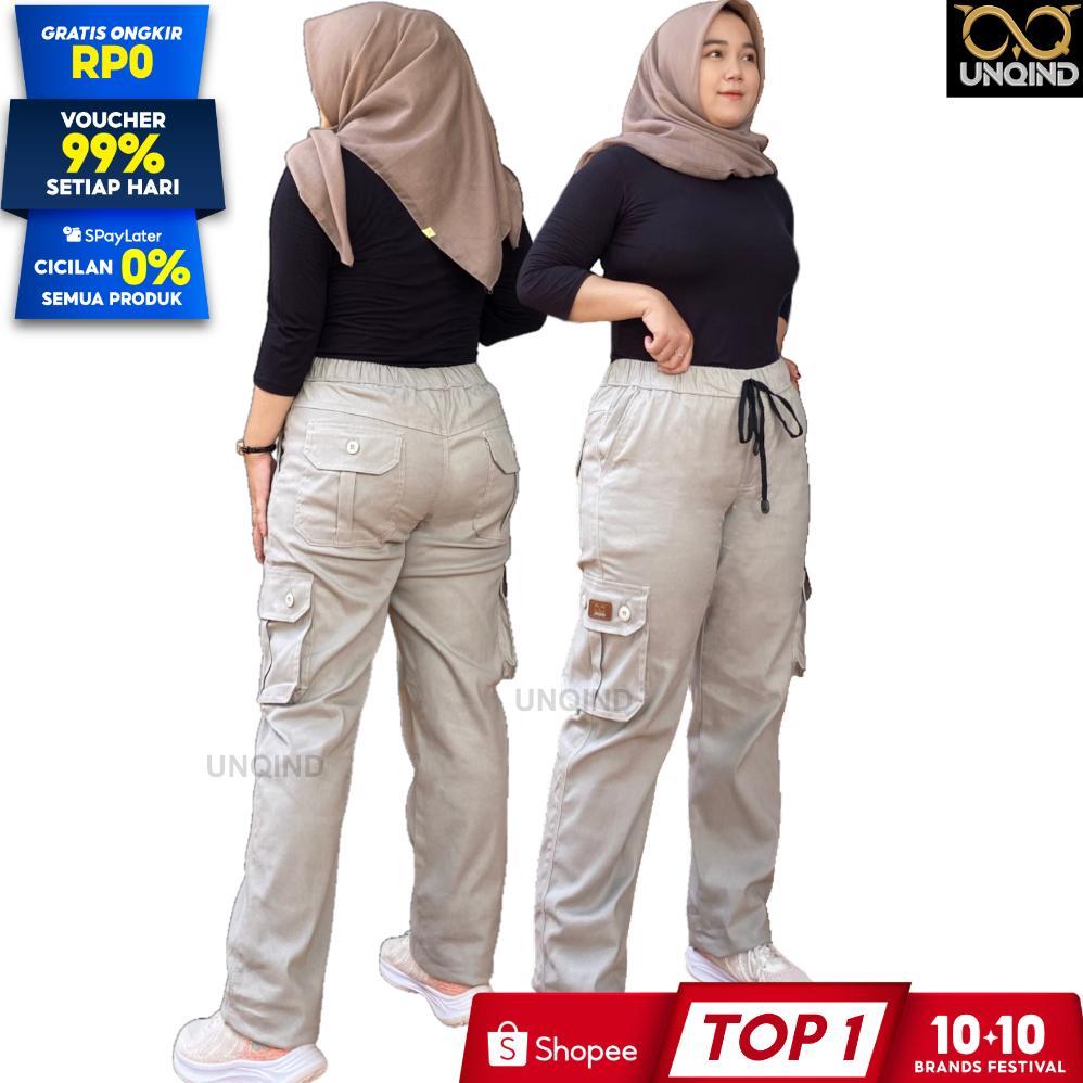 DISKON UNQIND - Celana Cargo Wanita Jumbo Twill Stretch - Celana Panjang Wanita Jumbo Melar