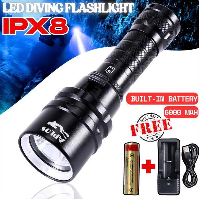 YUPARD Senter Selam Anti Air Tahan Lama 24 Jam Waterproof L2 1200 Lumens Baterai 6000mAh+Charger