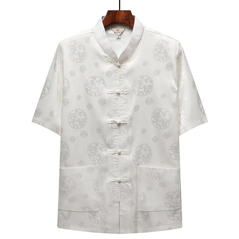 Cheongsam Atasan Lengan Pendek Pria Hitam Putih