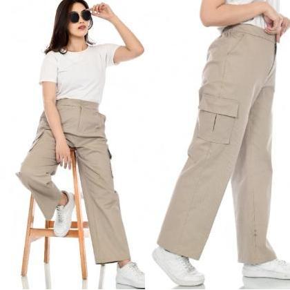 (BEST SELLER) Celana Kargo Pants Wanita Jumbo Bahan American Drill size M L Xl XXl OOTD Korean Style