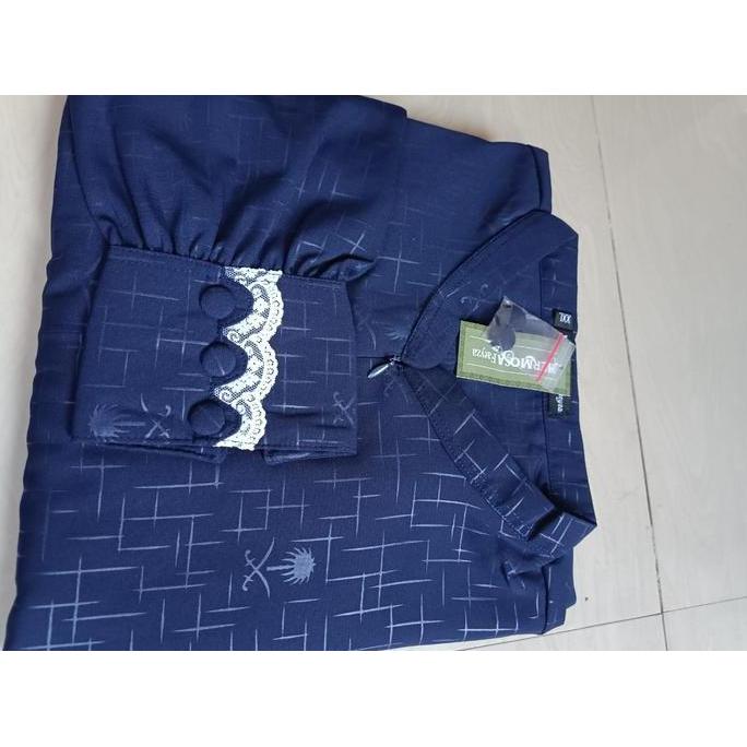 Promo [Gamis Hermosa]Gamis Hermosa Bahan Wolfis Embos Motif Azwa Navy-Gamis Biru Dongker-Gamis Lebar