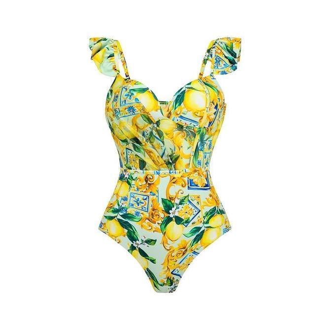 ALOHA yellow bustier swimsuit one piece + cover up woman premium / baju renang wanita + kain outer /