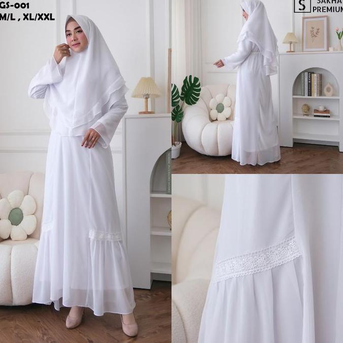 Grosir Sakha - Cod Gs 001 Baju Gamis Putih Syar'I Wanita Gamis Putih Ceruti Jumbo Terlaris Baju Leba