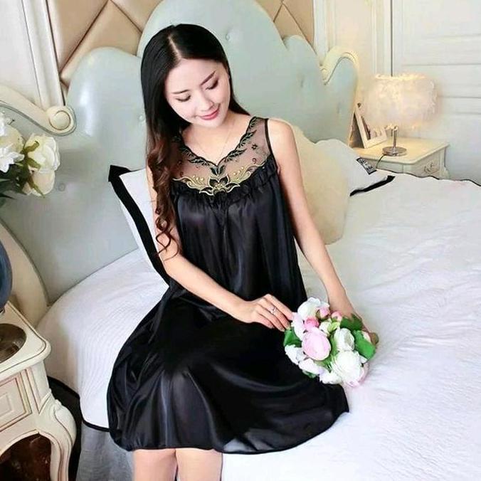 Termurah Baju Tidur Daster Tile Bunga Satin / Xxl Lingerie Panjang Wanita Dress
