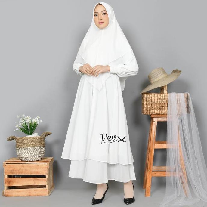 Murah Gamis Haji Umroh Wanita Set Khimar Ceruty 2 Lapis Putih Ceruty Babydoll Premium Elegan