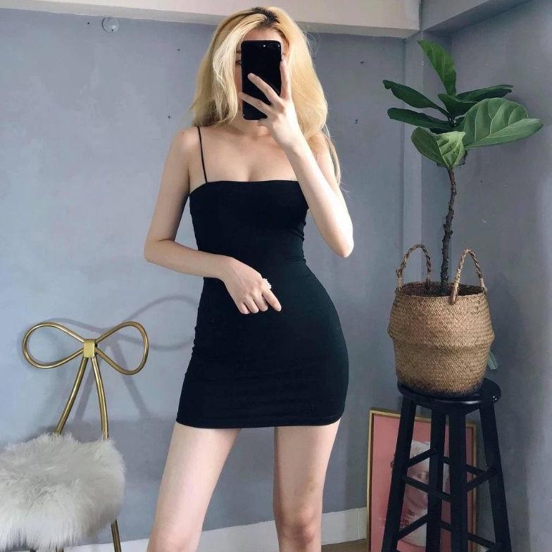 SALE MIDI DRESS SLIM FIT - DRESS KOREA - SEXY DRESS - DRESS HITAM - DRESS TALI KECIL - DRESS TALI SP