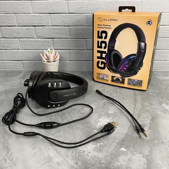 TERMURAH - Headset Gaming HP Murah RGB Illupro Gaming Head Set GH-55 RGB