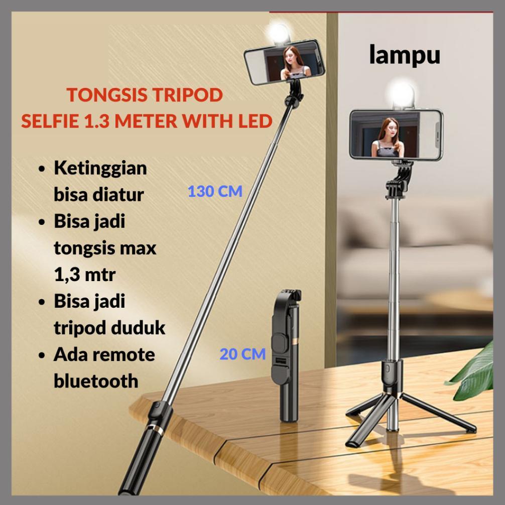 DISCOUNT TRIPOD BLUETOOTH REMOTE TINGGI 1.3 METER DENGAN LED LAMPU| TONGSIS HP STAND HOLDER KONTEN K
