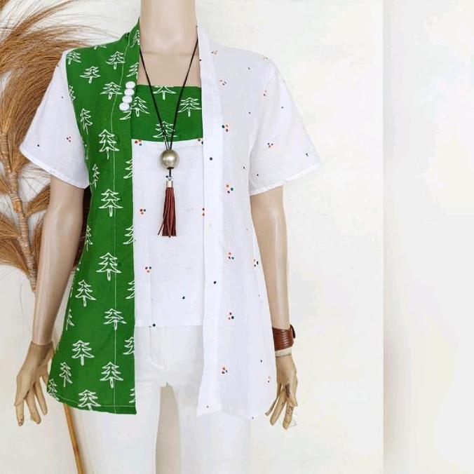 Murah  Simifashion Atasan Kebaya Wanita Lengan Pendek Jumputan Solo Natal Series Kutubaru