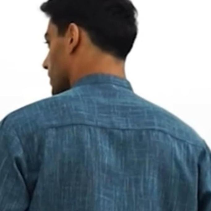 Baju koko linen Gamsyi LMH lengan panjang Polos Kerah Muslim Nyaman Putih Pria Dewasa