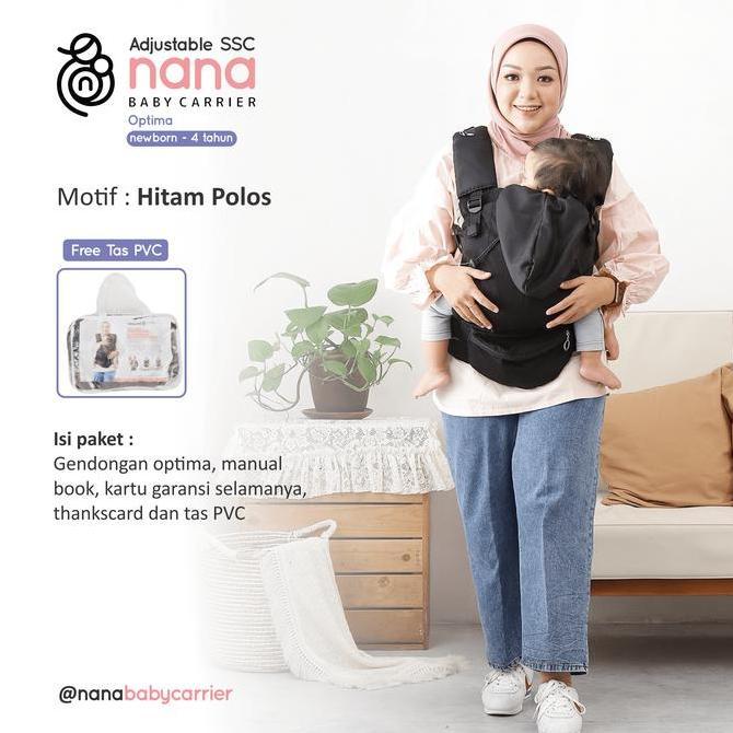 Gendongan Bayi Adjustable SSC Nana Babycarrier Optima Polos untuk newborn - 4 tahun