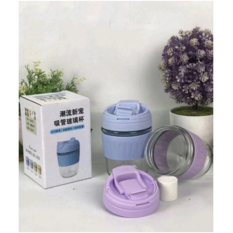 Gelas Kopi + Box Aesthetic Gelas Kopi Anti Tumpah + Sedotan Baru