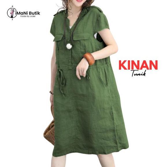 Cantek- Iman Butik Tunik Kinan Elegan Model Polos Casual Dress Fit Midi Baju Linen Terusan Katun Bas