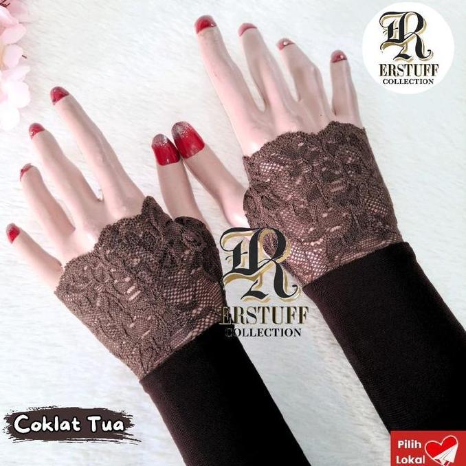 Cantek- Handsock Jempol Renda Brukat Senada / Manset Walimah Cantik Muslim Panjang