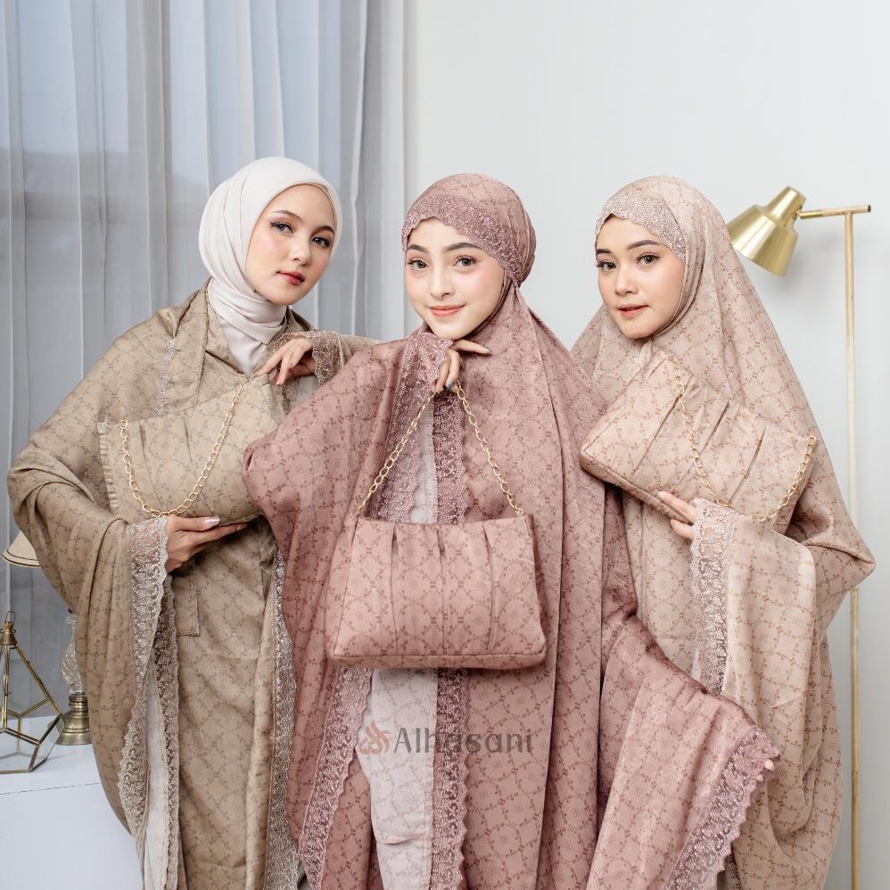 Unik Mukena Dewasa Jumbo Santorini Silk 3 In 1 Renda Mewah Hazzta Mukena Putih Premium Mewah Elegan 