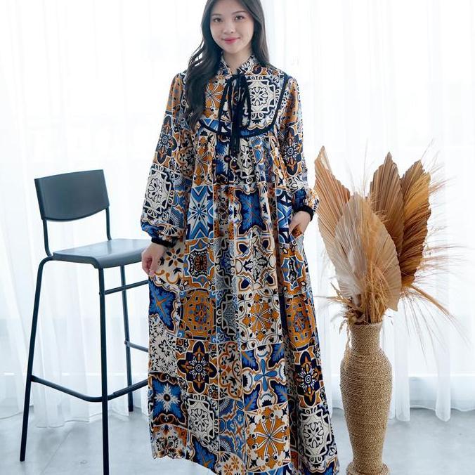Promo Nuboutique Paula Long Dress Rayon Panjang Lebaran Etnik Bohemian Tunic Gamis Wanita Bordir Bun