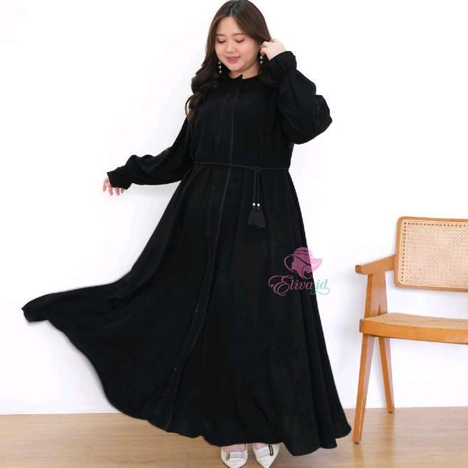 Murah Jumbo Abaya Gamis Ermina Hitam Jetblack Turkey Umrah Haji Ld 130 140Cm