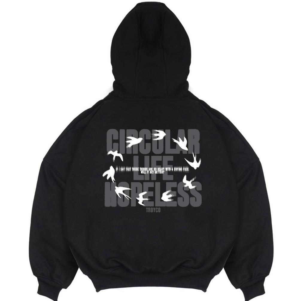PREMIUM TROY COMPANY BOXY OVERSIZED HOODIE BLACK HOPELESS - HOODIE BOXY OVERSIZE HITAM HB 3173