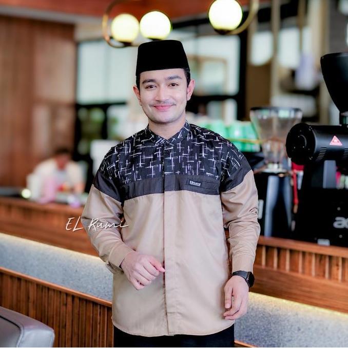 Elrumi Baju Koko Pria Lengan Panjang Motif Senopati - Kain Katun Toyobo Muslim Dewasa - Hitam, Kurta