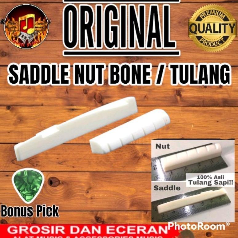 Sepasang Saddle Nut Gitar Akustik Folk Tulang Sapi Australia Asli dan Saddle nut classic Bonus Pick 
