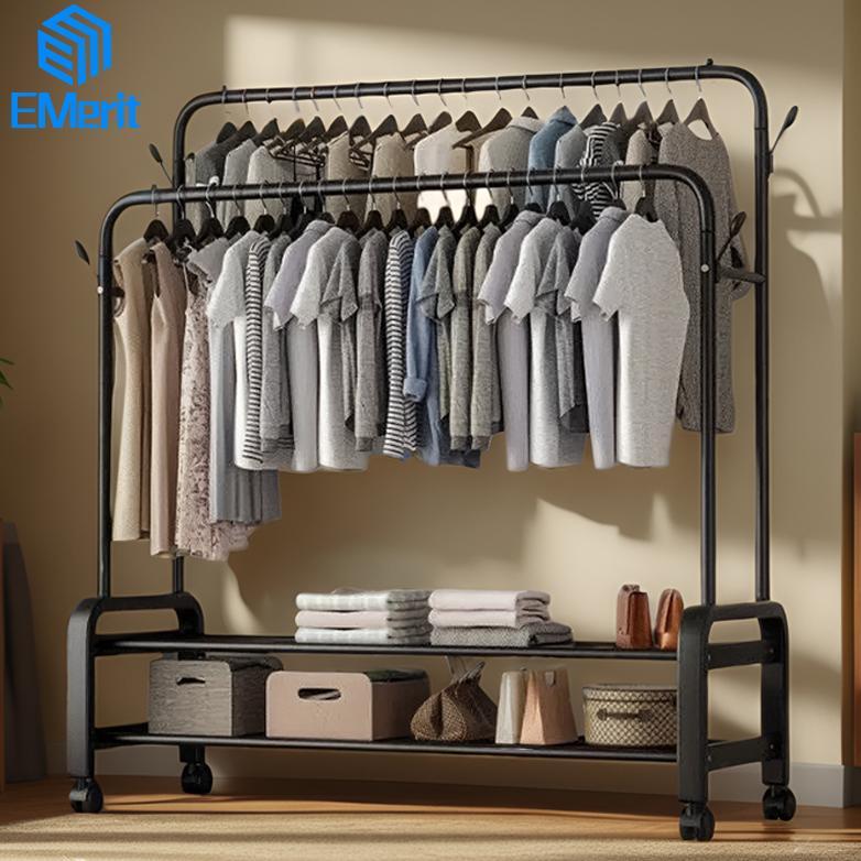 Rak Gantungan Baju Besi Gantungan Baju Berdiri Gantungan Baju Estetik Rak Baju Gantung HITAM/PUTIH