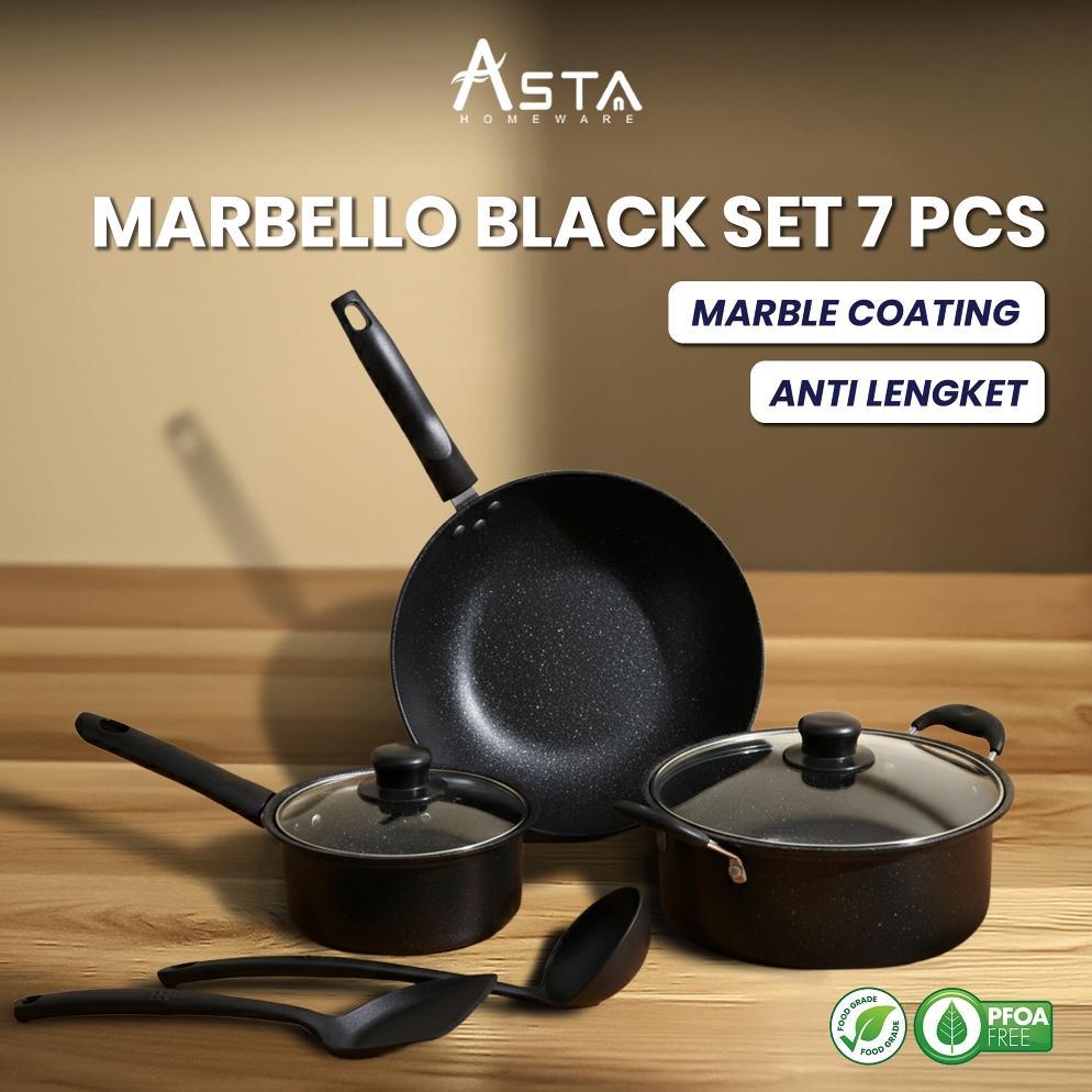 ASTA Panci Set Marbello Lengkap 7 Pcs Anti Lengket | Kitchen Set Wajan Anti Lengket Cookware