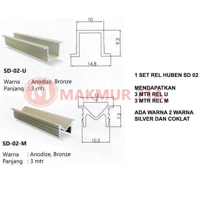 Rel Pintu Lemari Sliding HUBEN SD 02 / REL U dan M / Rel Lemari Geser
