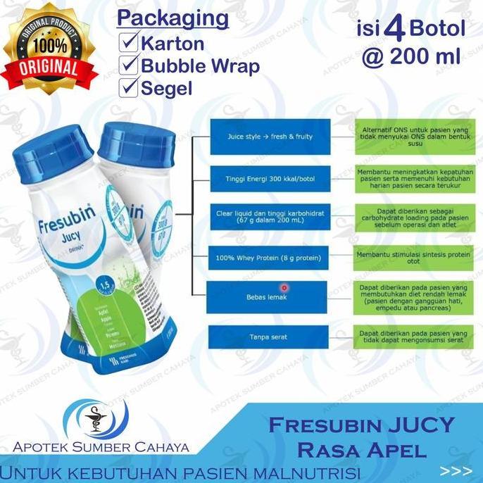 FRESUBIN JUCY RASA APEL (isi 4 Botol) Bebas Gluten