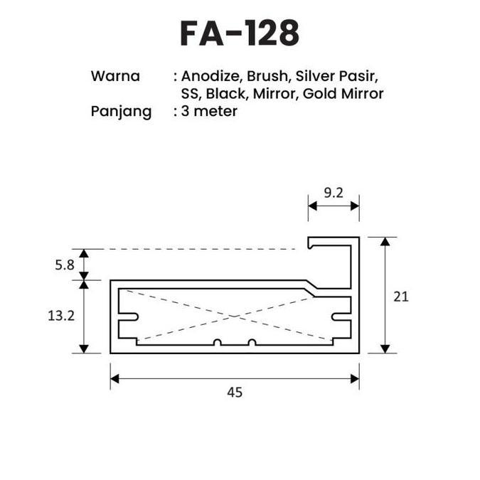 1 IKAT Frame Edging Aluminium Handle Lemari Sliding Panjang 3M FA 128 & FB-47 HUBEN 10 BATANG