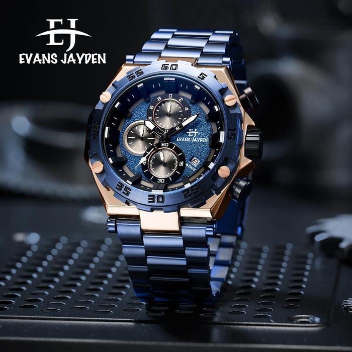 Buy 1 get 1  Evans Jayden Jam Tangan Pria EJ 9840 Rantai Stainless Steel Chronograph Kaca Sapphire W