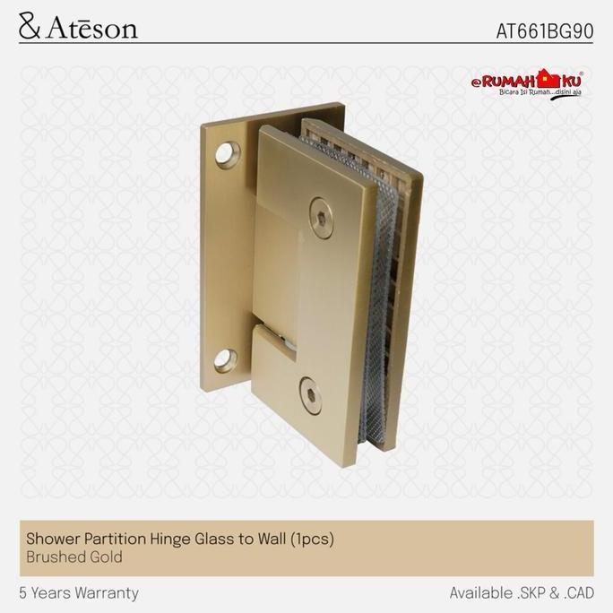 Engsel Pintu Kaca Stainless Steel Tahan Karat ATESON AT661BG90 Shower Partition Hinge Glass to Wall 