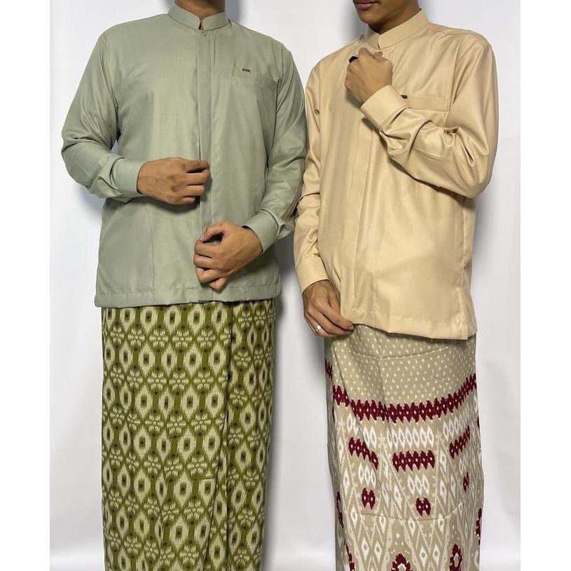 Baju Koko Pria Koko Sultan Bahbus Formal Kancing Dalem Kantong Samping Manset