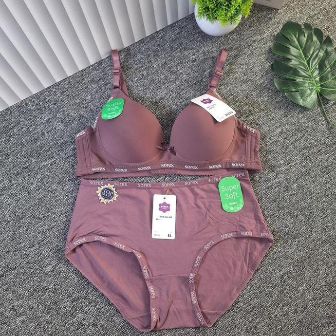 Wkwx- One Set Sorex Bh Set Super Soft Bra Casual Style Cup Kecil Tanpa Kawat Terlaris #32 (Bra+Cd) W