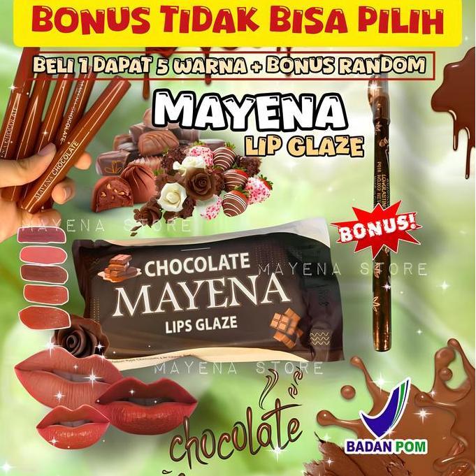 { DAPAT 5 + BONUS } MAYENA lipglaze Chocolate BPOM Lip CREAM Viral