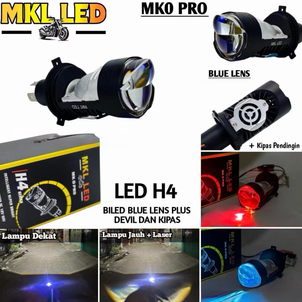 CR7 C805 - LED MKL MK0 PRO Lampu Utama LED H4 Biled Projector Blue Lens Plus Devil Kipas Motor Mobil