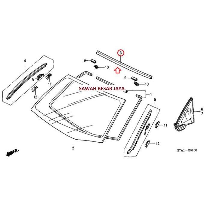 Karet Molding List Lis Kaca Besar Depan Bagian Atas Honda Stream 2002 2003 2004 2005 2006 Original P