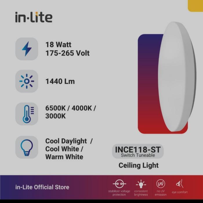 lampu ceilling led inlite 18watt INCE 118 TUNABLE/lampu ballet led