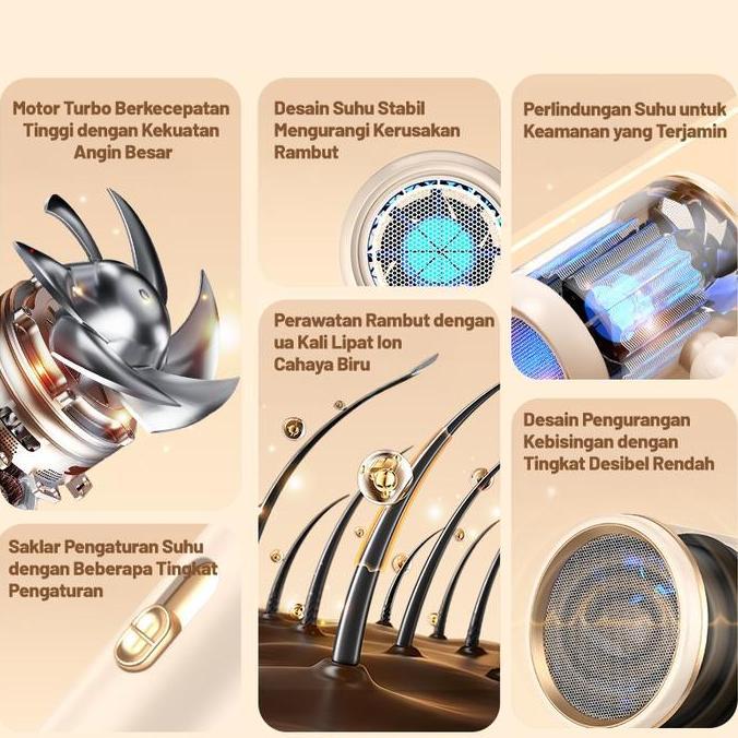 Ayokirim- Kucuu Hair Dryer Pengering Rambut Low Watt - Negative Ion Portable  Biru Low Watt (Tipe An