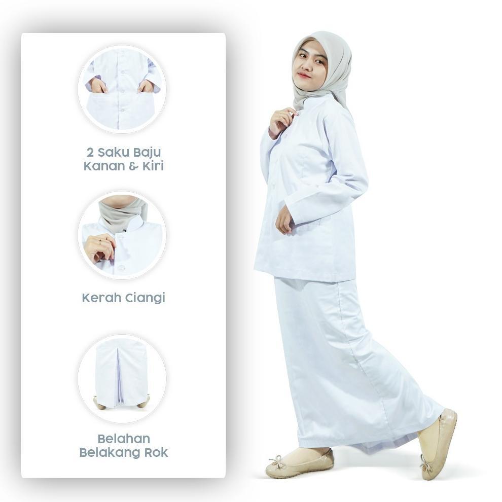 ORIGINAL LINCURT - BAJU PERAWAT PUTIH SET ROK KLINIK RUMAH SAKIT WANITA LENGAN PANJANG