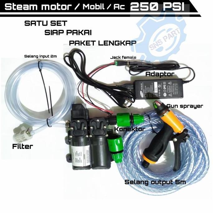 Istimewa- Mesin Steam Pompa Dc 250 Psi Alat Cuci Motor High Pressure Car Selang Mesin 12V Paket Leng