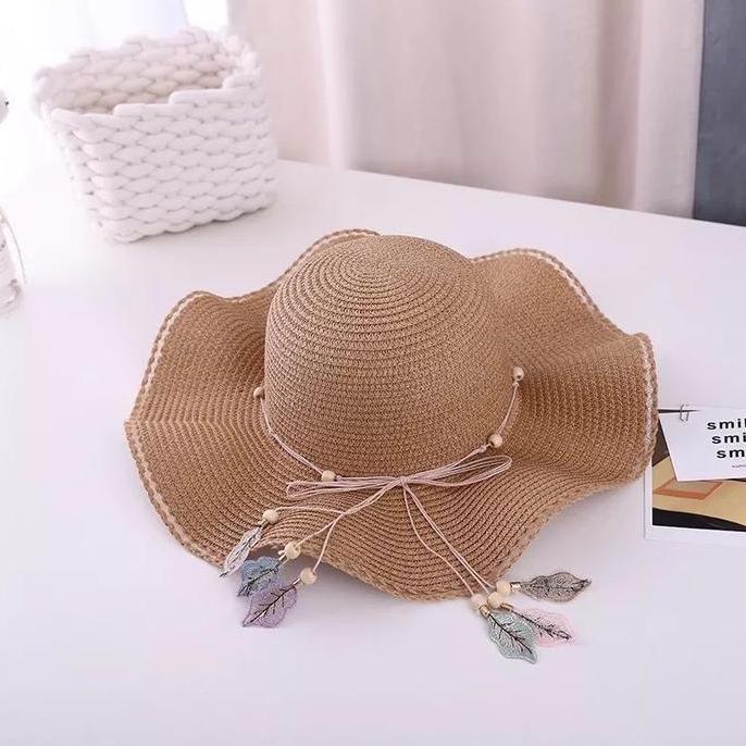 Cute- Luffystore - Topi Pantai Pita Daun Topi Pantai Summer Hat Topi Gelombang Wanita Topi Pantai Ce