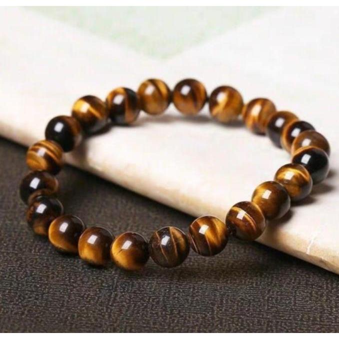 Goldsand- Gelang Biduri Sepah Tiger Eye Pria Wanita Batu Natural Stone Tiger Eye Elastis - Original 