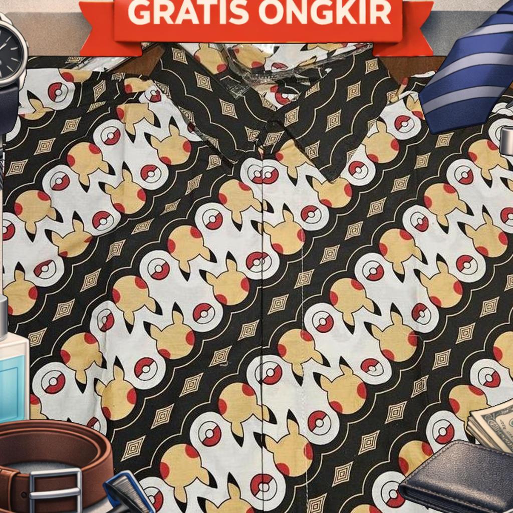 Kemeja Batik Pria Pendek Pokemon Pikachu Batik / Batik Pikachu
