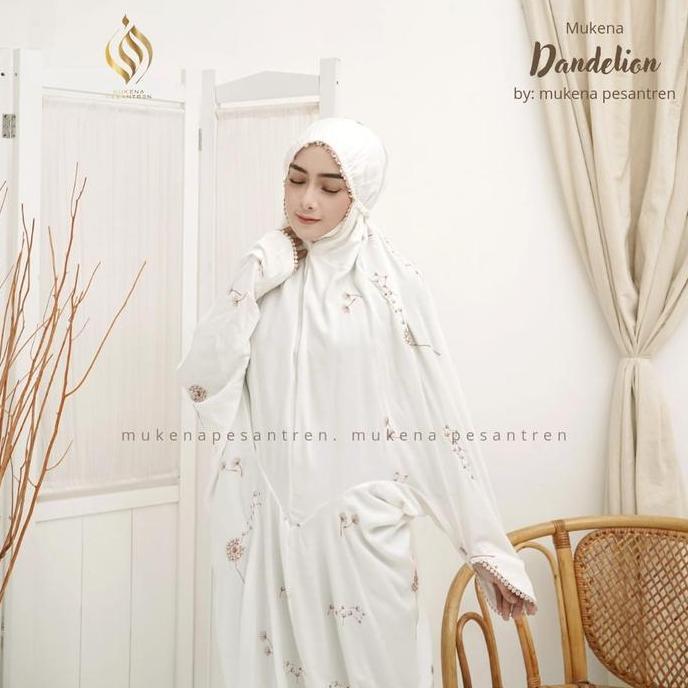 Otwkirim- [Terbaru] Mukena Terusan Pesantren Rayon Bordir Bunga Dandelion Cantik Lembut Nyaman Panja