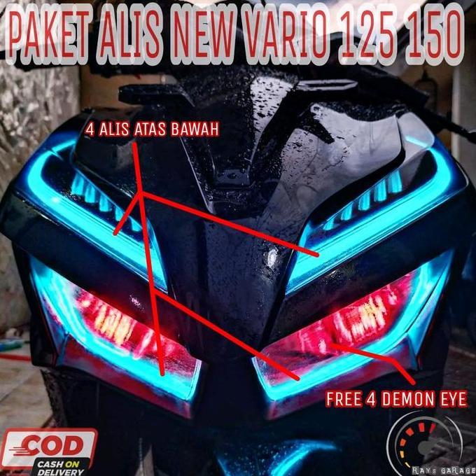 Look- Paket 4 Alis Atas Bawah New Vario 125 150 Bonus 4 Demon Eye No Bintik Lampu Led Vario 30Cm Hem