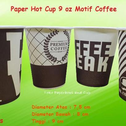 Yxwrg- Paper Hot Cup 9 Oz 210 Ml Isi 1000 Pcs Motif Coffee