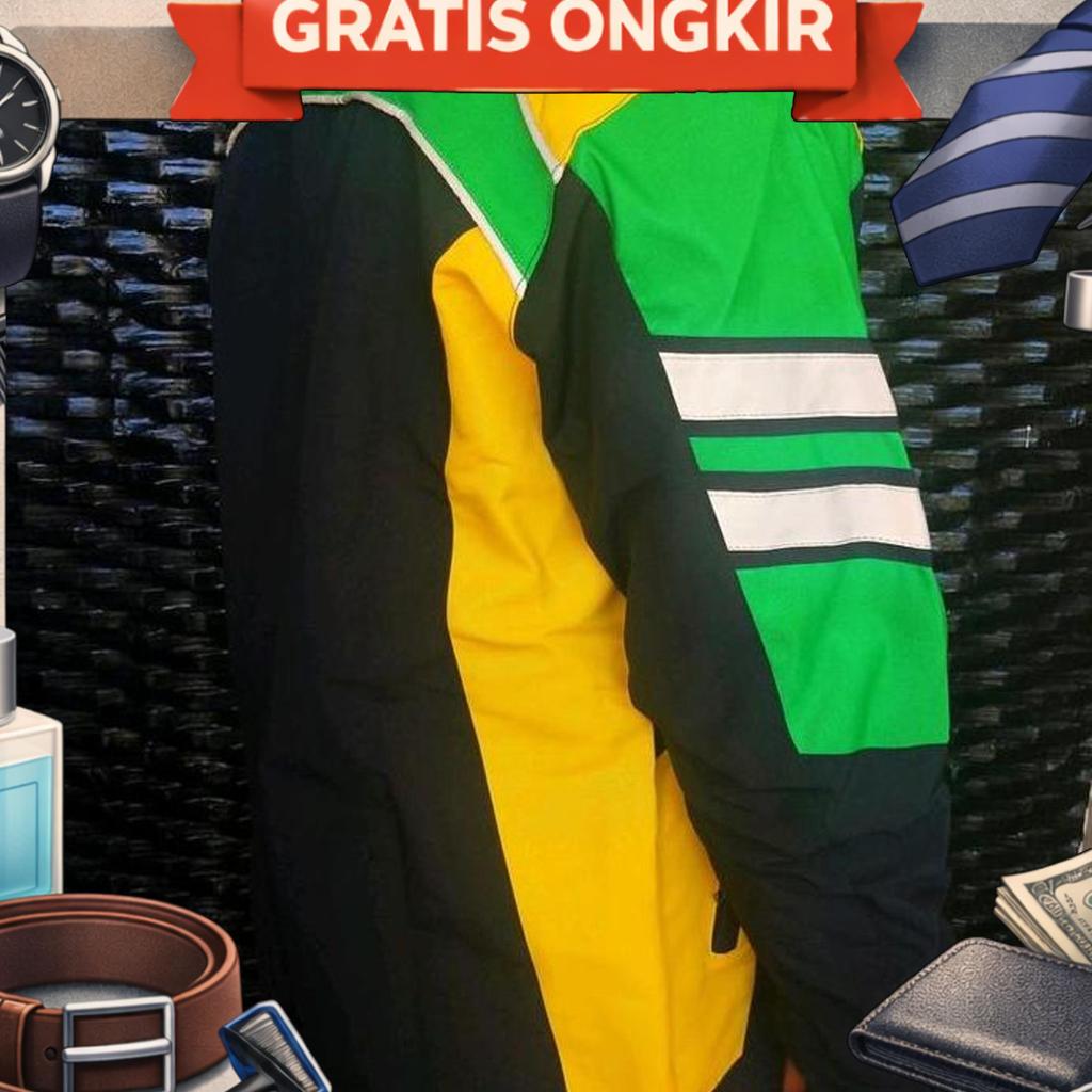 Jaket Polosan Hijau Hitam Kuning Katun Musim Dingin Santai Slim-Fitting Panjang Pria Cowok Dewasa Pa
