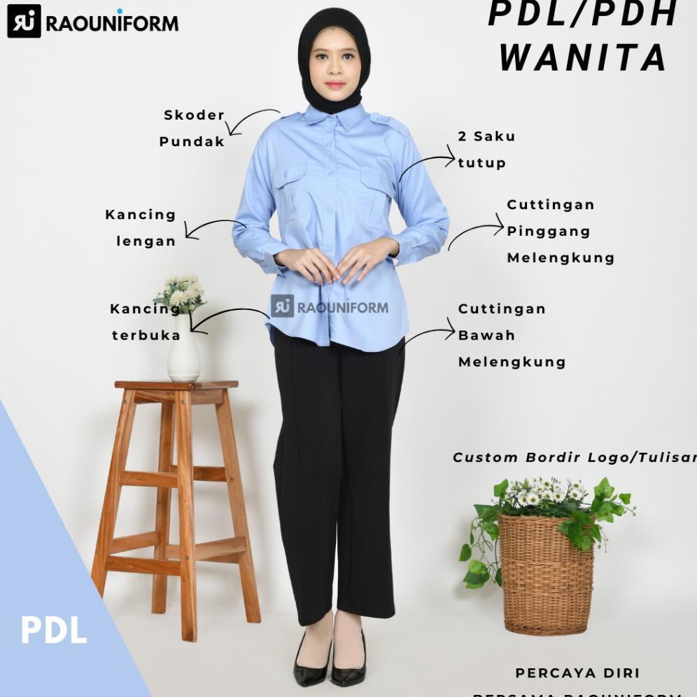 ORIGINAL KEMEJA PDL WANITA LENGAN PANJANG/SERAGAM PUTIH DINAS PNS/BAJU PDL CUSTOM BORDIR/SERAGAM PDL